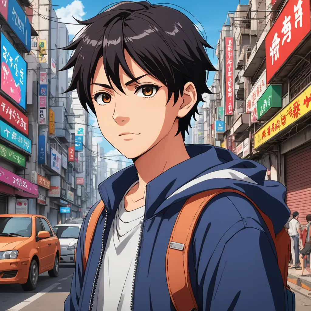 a man in a blue jacket standing in front of a street with cars and buildings in the background and a yellow taxi, sots art, a character portrait, Cedric Seaut (Keos Masons), official art