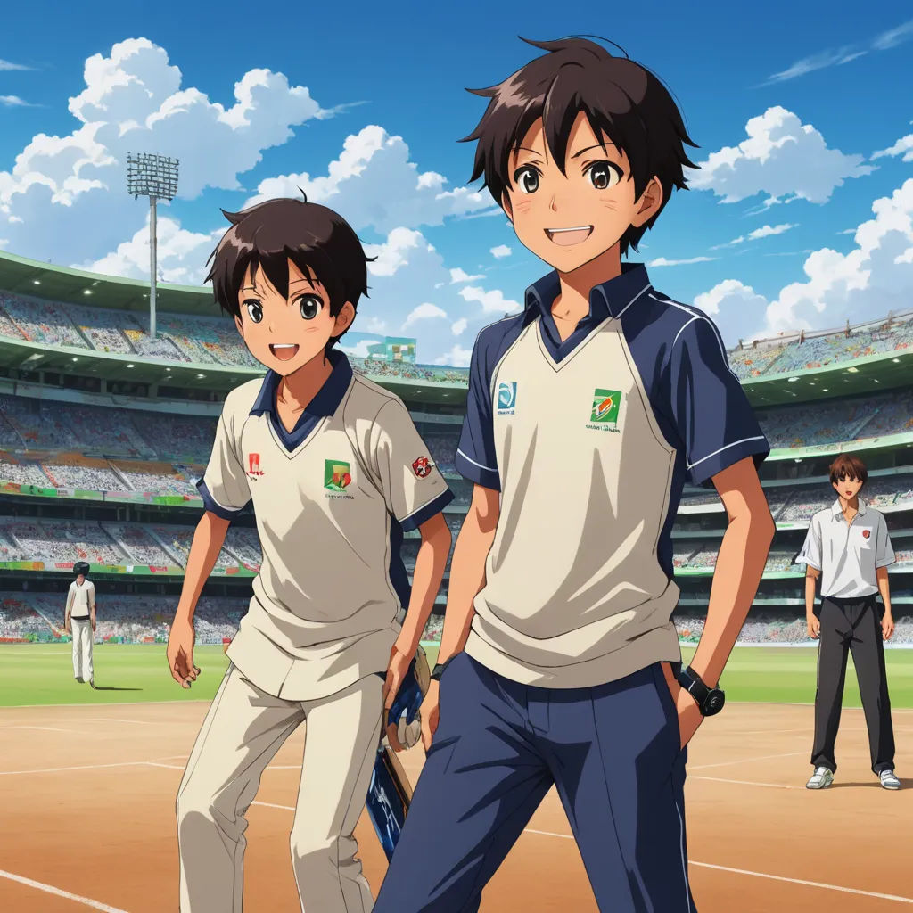 two people standing on a tennis court with a stadium in the background and a man holding a tennis racquet, sots art, a detailed matte painting, Ai-Mitsu, official art