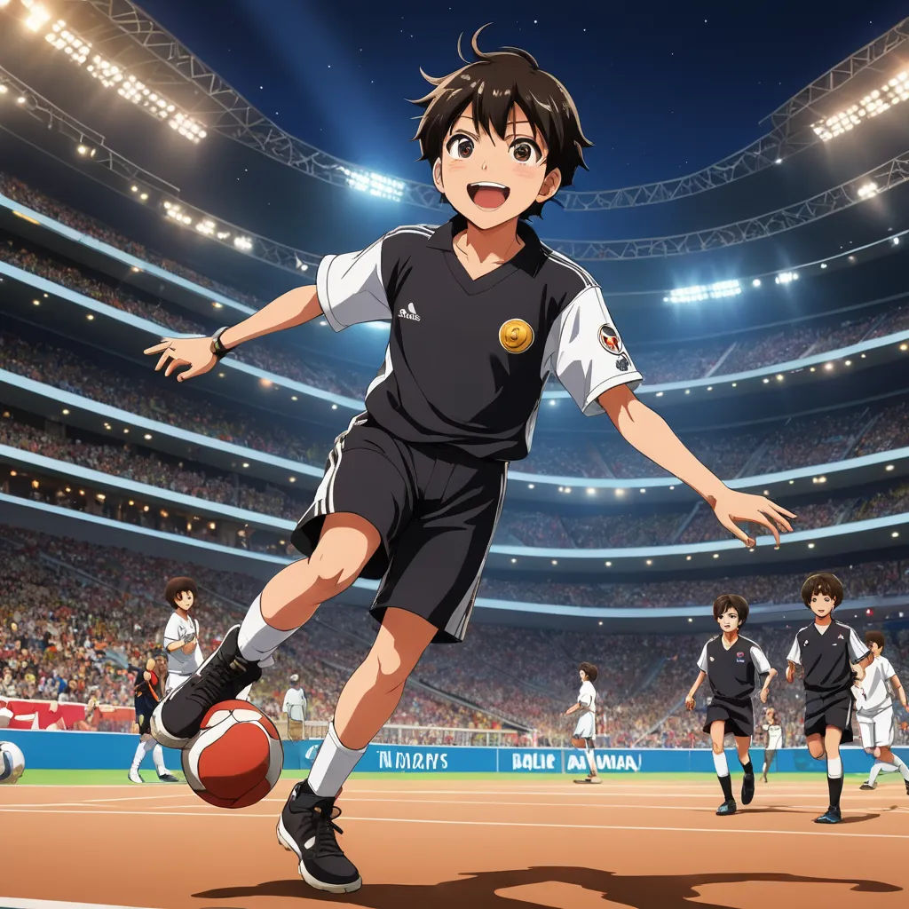 a man kicking a soccer ball on a field in front of a crowd of people in a stadium at night, rayonism, concept art, Baiōken Eishun, official art