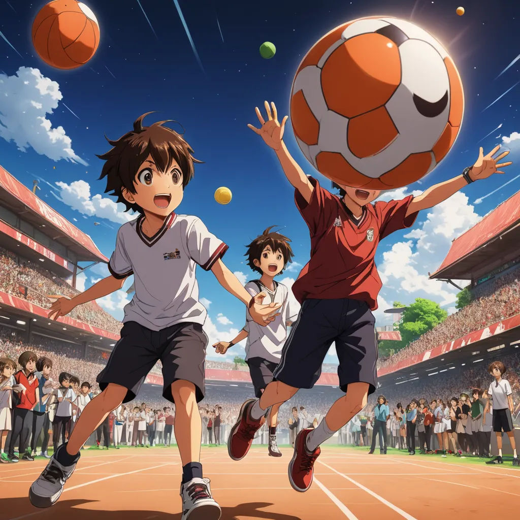 two young boys playing with a soccer ball in a stadium with people watching from the stands and a crowd of people watching, toyism, poster art, Baiōken Eishun, official art
