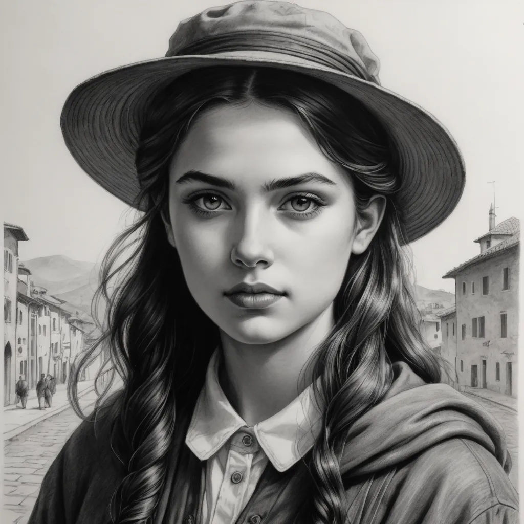 a drawing of a girl with a hat on her head and long hair, wearing a jacket and tie, figurative art, an ultrafine detailed painting, Brad Kunkle, stanley artgerm lau