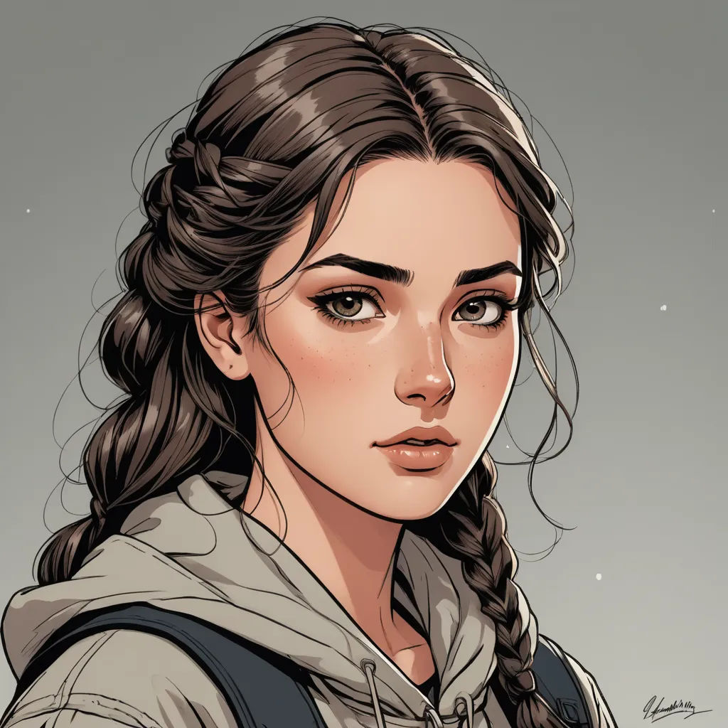 a drawing of a woman with long hair and a hoodie on her head, looking to the side, fantasy art, a character portrait, Artgerm, stanley artgerm lau