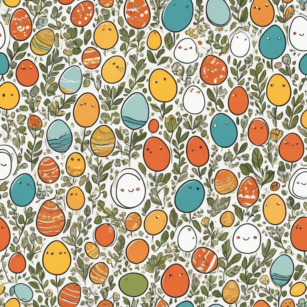 a pattern of eggs and leaves on a white background with oranges and blue eggs on them, and a green leafy branch, context art, a jigsaw puzzle, Annabel Kidston, detailed illustration
