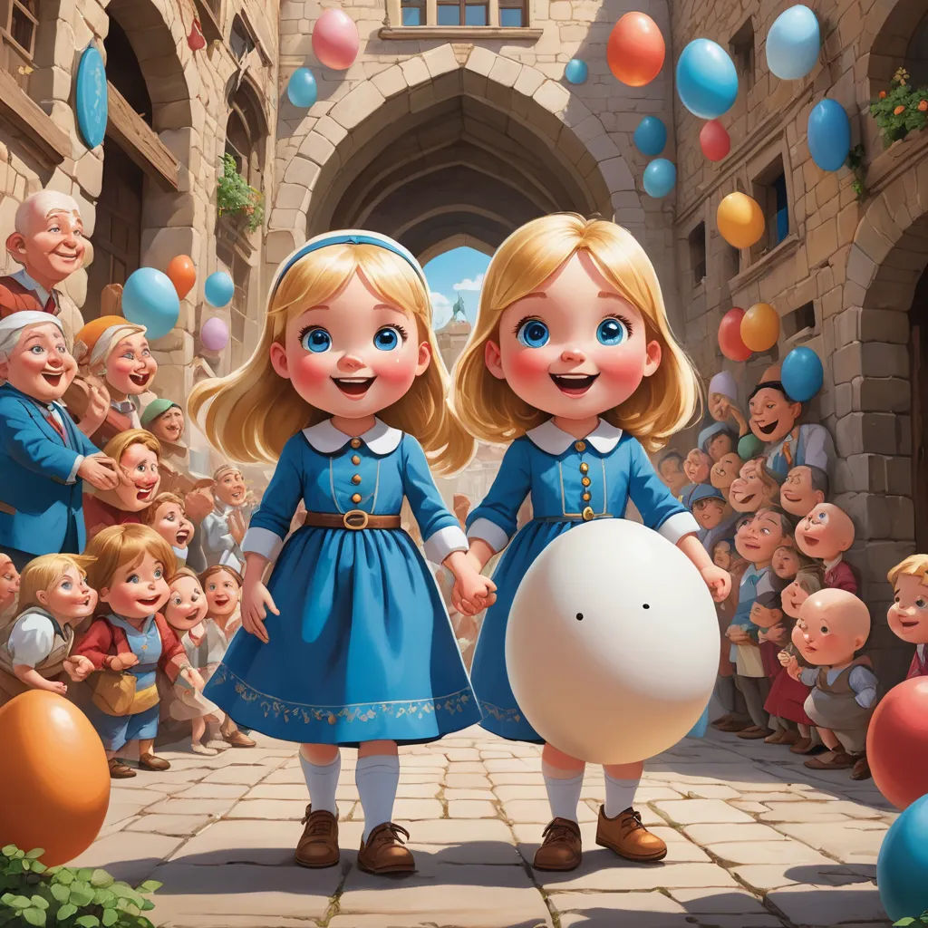 a couple of girls standing next to each other in front of a crowd of people with balloons in the air, pop surrealism, a storybook illustration, Brothers Hildebrandt, rossdraws global illumination
