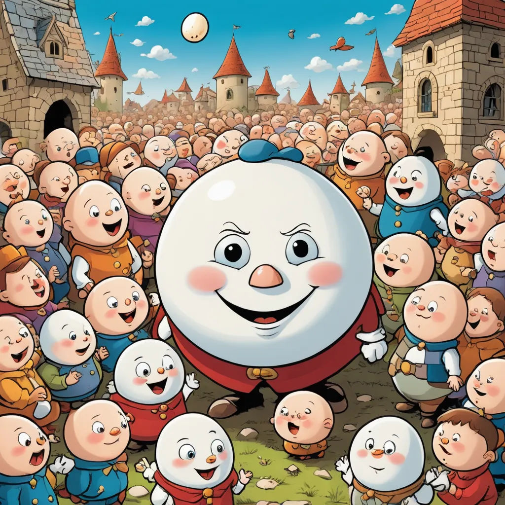 a cartoon of a group of people with a giant ball in the middle of them with a castle in the background, pop surrealism, a storybook illustration, Cliff Childs, official art