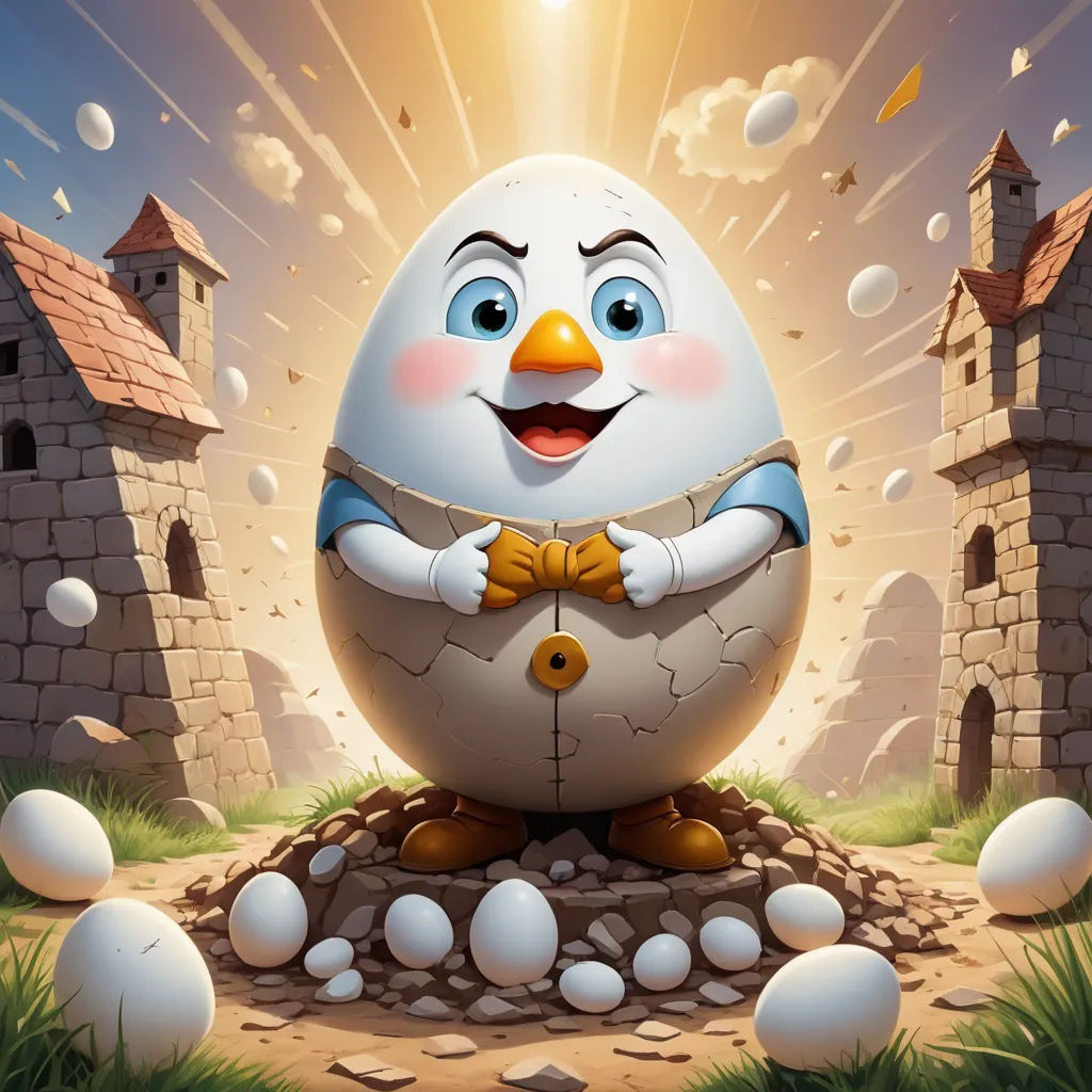a cartoon character is sitting in an egg shell with a bow tie on it's chest and a castle in the background, pop surrealism, a storybook illustration, Chris LaBrooy, highly detailed digital painting