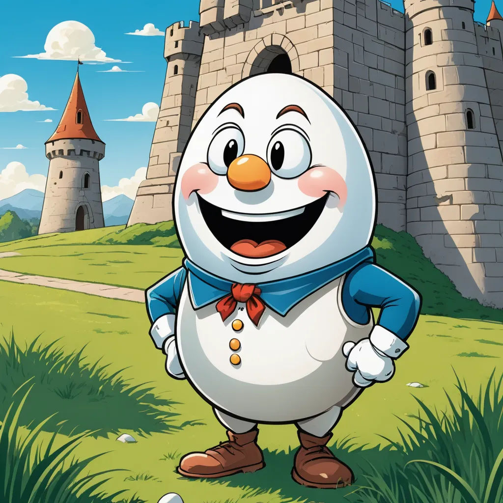 a cartoon character standing in front of a castle with a ball in his hand and a castle in the background, sots art, a character portrait, Cliff Childs, official art