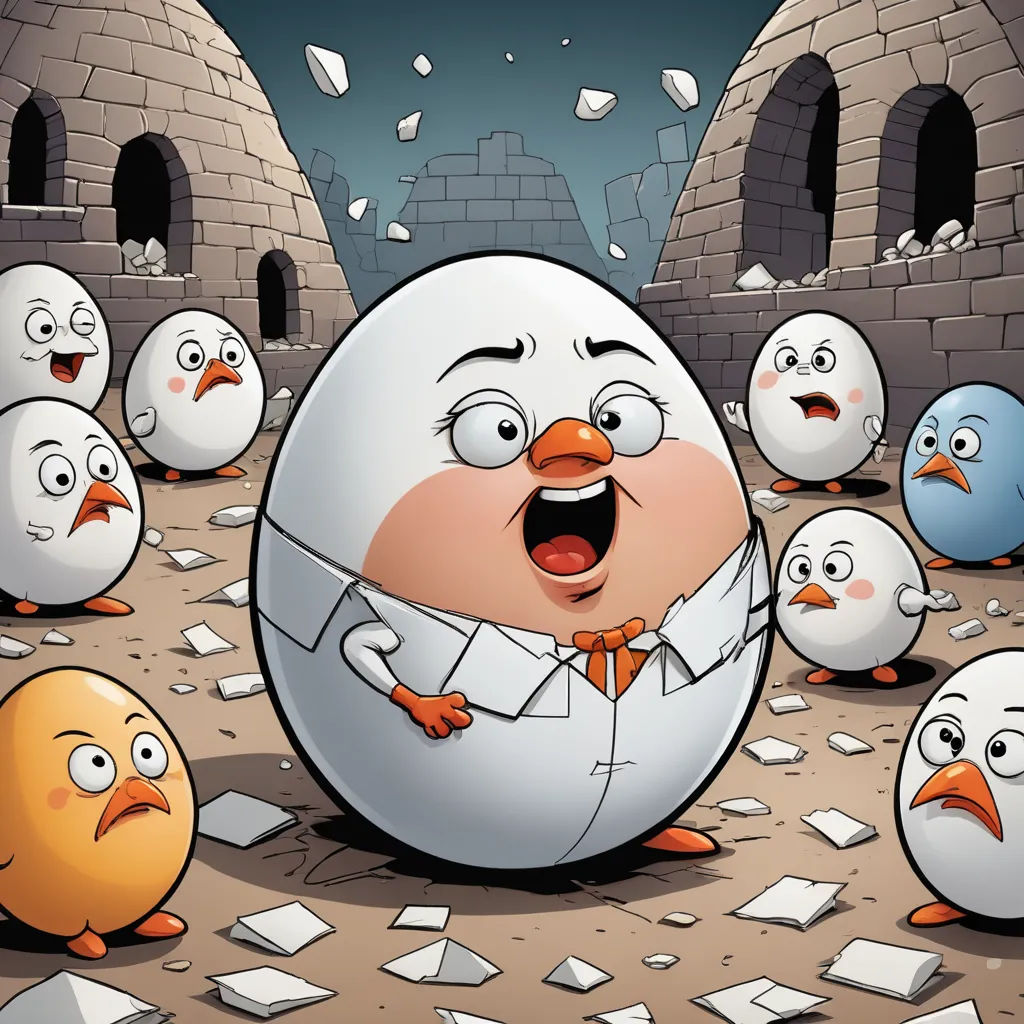 a cartoon of a man surrounded by many eggs and birds in a prison cell area with a brick wall, pop surrealism, a storybook illustration, Diego Gisbert Llorens, comic cover art