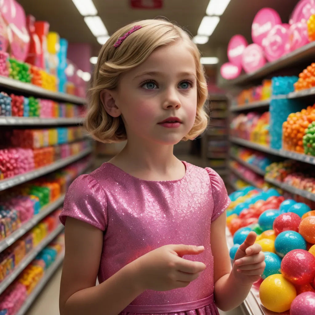 a little girl in a pink dress standing in a store aisle with a bunch of eggs in the aisle, hyperrealism, a photorealistic painting, Celia Fiennes, hi - fructose