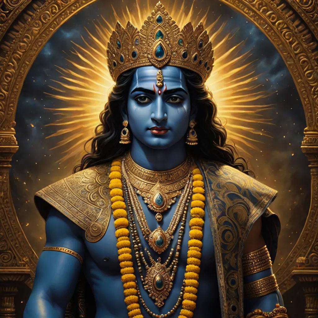 a painting of a man with a crown on his head and a halo around his neck and chest, with a halo around his neck, Bholekar Srihari, samikshavad, a detailed painting, highly detailed digital painting