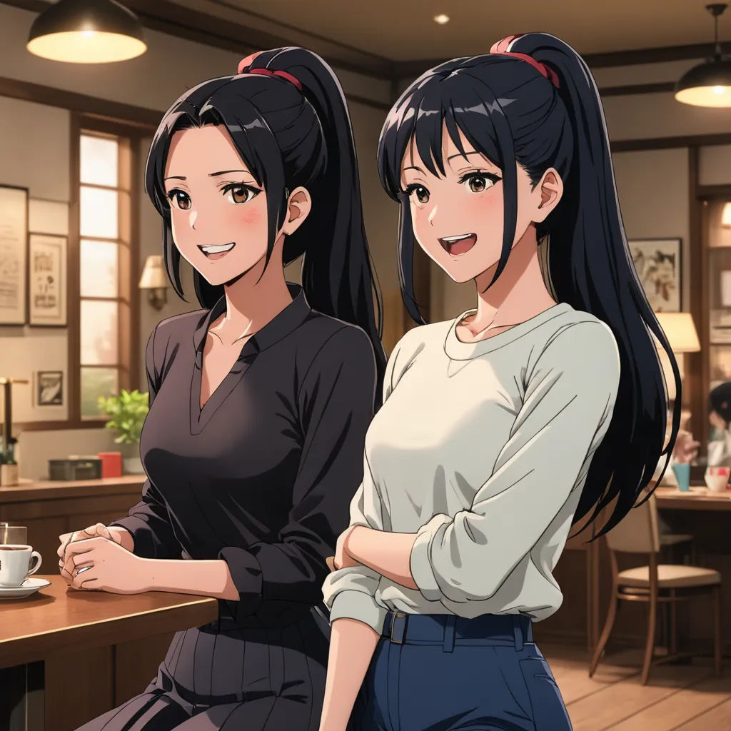 two anime girls sitting at a table with a cup of coffee in front of them and a teapot in the background, remodernism, concept art, Ai-Mitsu, official art