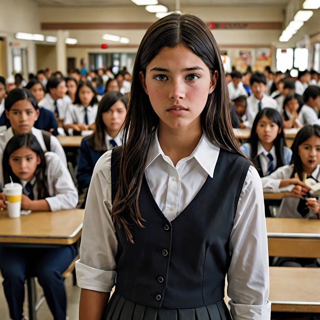 a girl in a school uniform standing in front of a classroom full of students in uniform and holding a cup, vancouver school, a poster, Christabel Dennison, promotional image