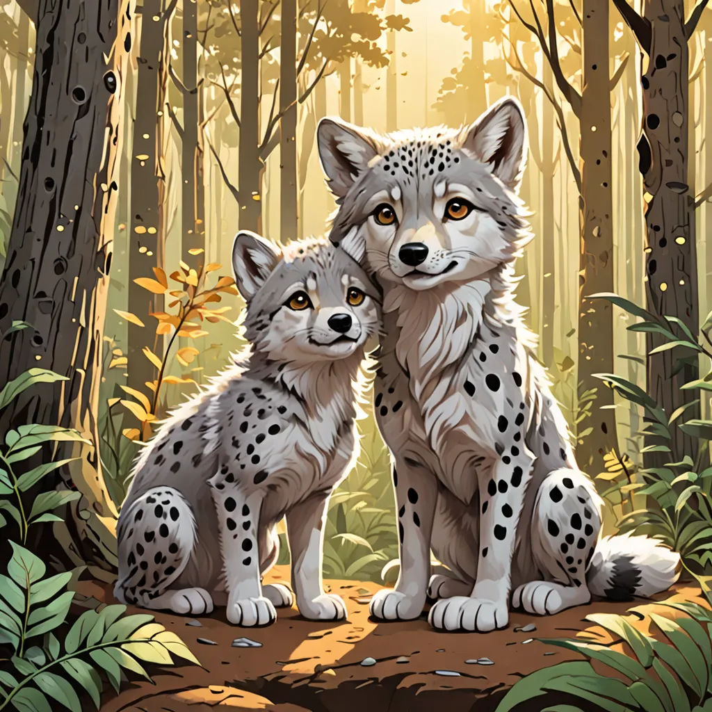a couple of animals that are sitting in the woods together on a log in the woods with trees and bushes, furry art, a storybook illustration, Chris LaBrooy, official art