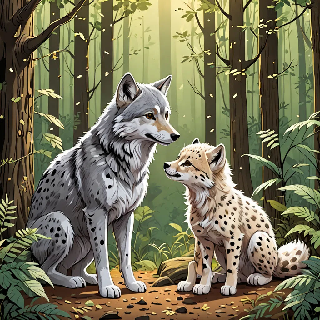 a couple of animals that are in the woods together on a dirt path in front of trees and leaves, furry art, a storybook illustration, Dan Mumford, official art