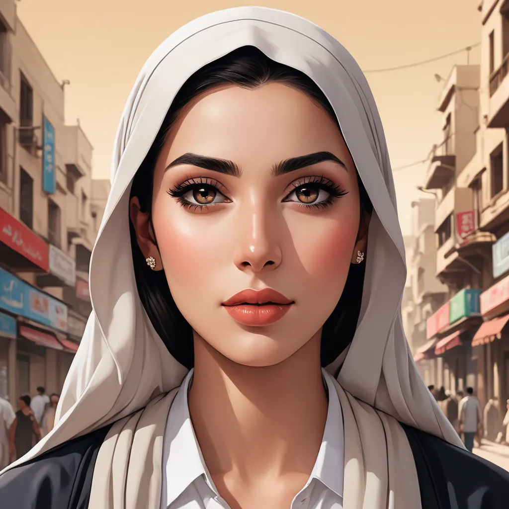 a woman with a nun outfit on in a city street with buildings and people in the background, with a woman with a nun outfit on, serial art, a digital painting, Amir Zand, ultra realistic digital art