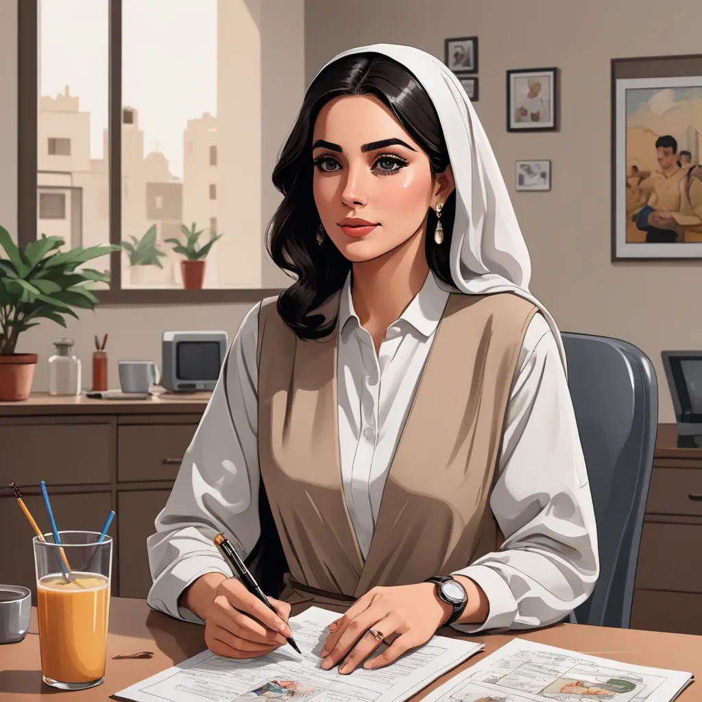 a woman in a nun outfit sitting at a desk with a book and a drink in front of her, sots art, a character portrait, Altoon Sultan, game art