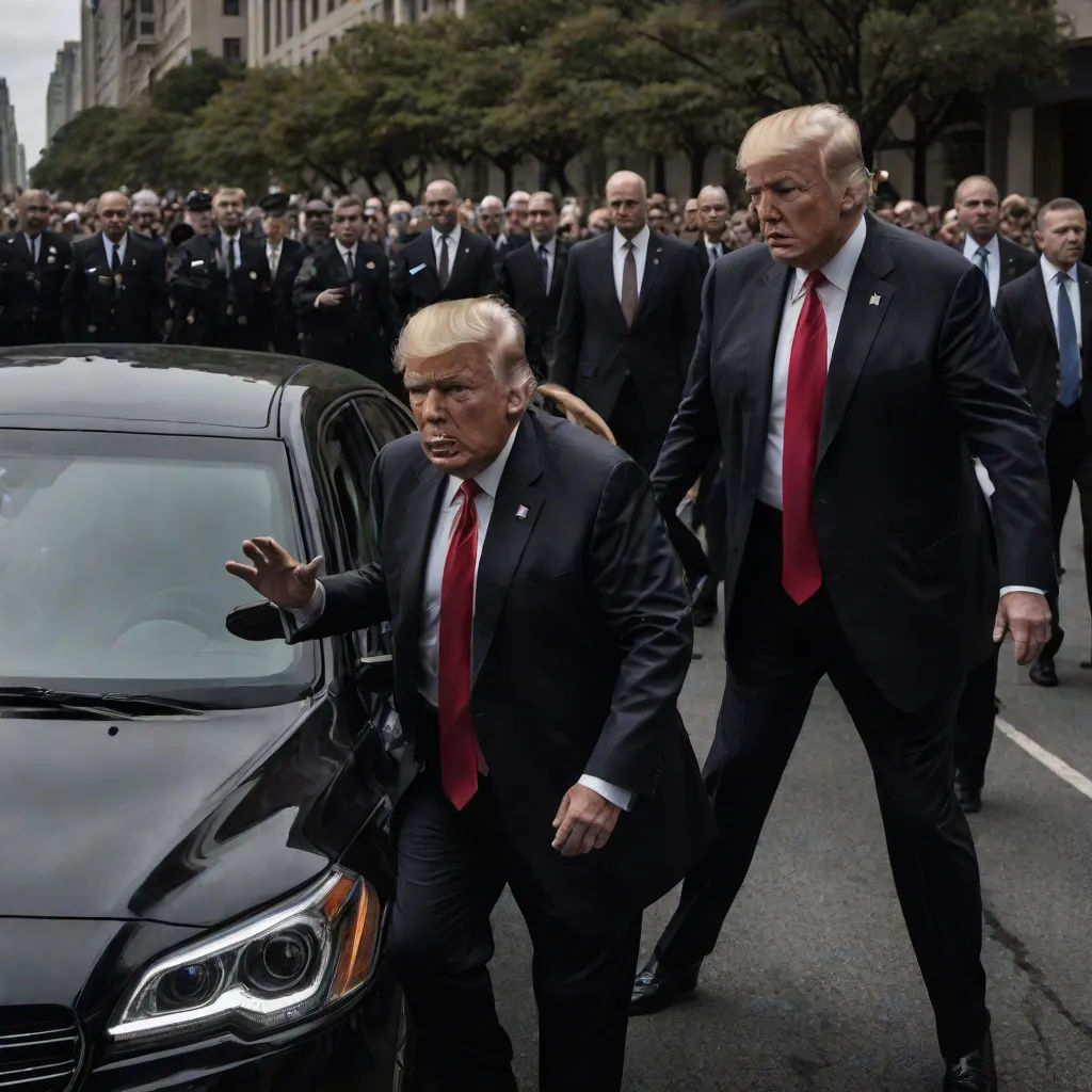 a group of men in suits walking next to a car in a parking lot with a crowd of people, Annie Leibovitz, neoism, a colorized photo, award - winning photo