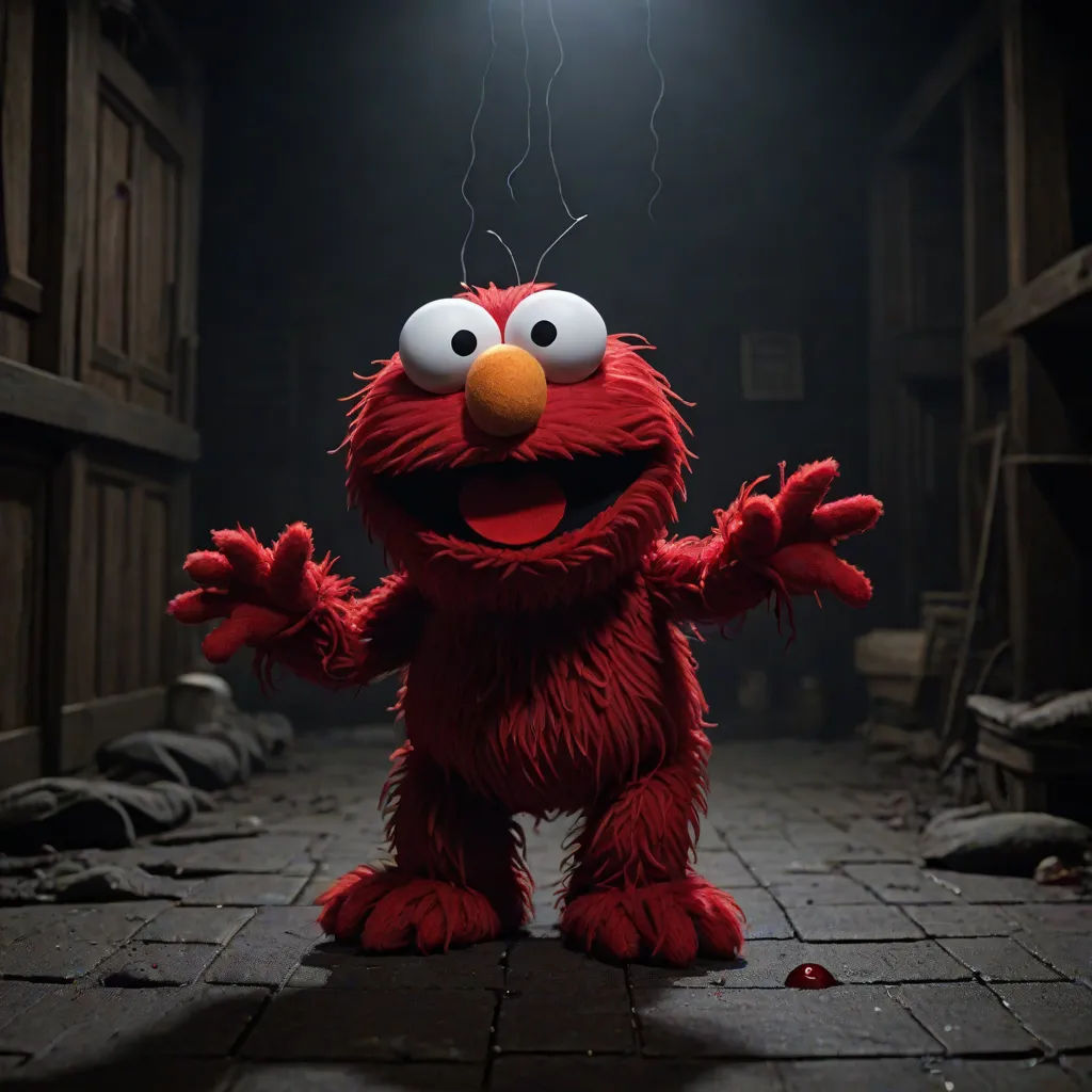 a red sesame character standing in a dark room with a light on his head and hands out to the side, Eamon Everall, pop surrealism, a character portrait, promotional image