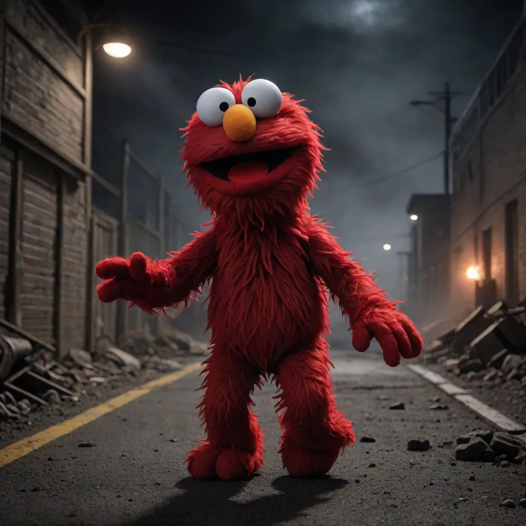 a red sesame character standing on a street at night with a dark sky behind him and a street light, Eamon Everall, art photography, a character portrait, promotional image