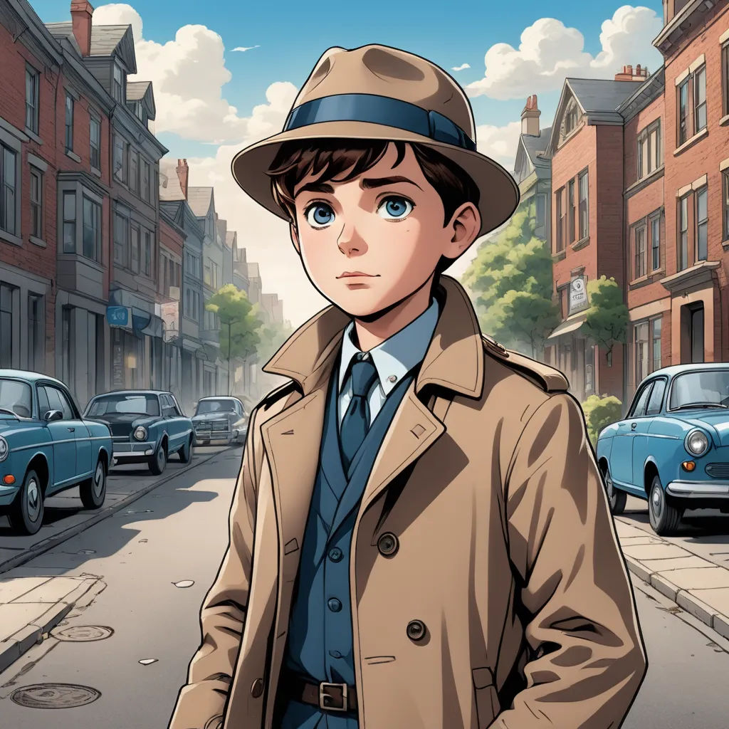 a man in a trench coat and hat standing on a street with cars parked on the side of the road, aestheticism, a comic book panel, Cliff Childs, official art