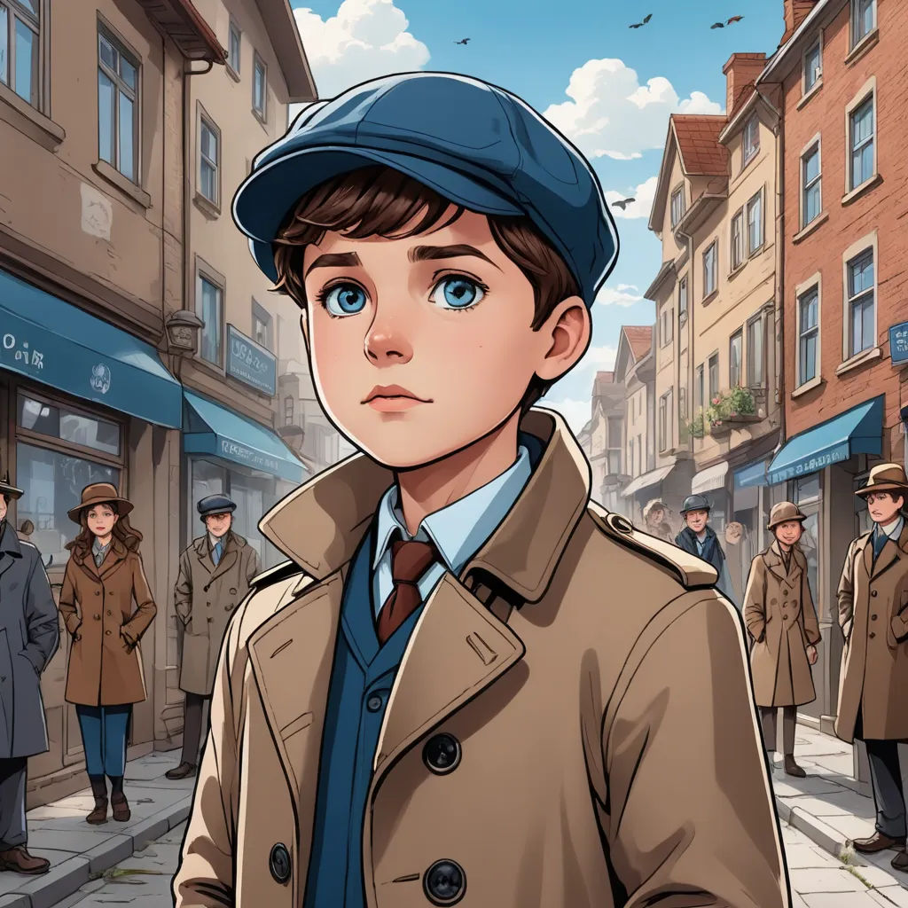 a man in a trench coat and hat standing in front of a crowd of people on a city street, serial art, a comic book panel, Cliff Childs, official art