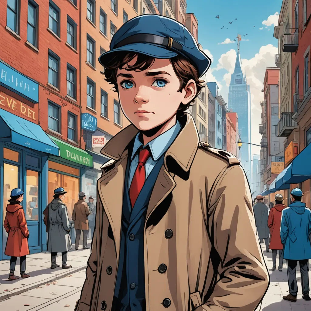 a man in a trench coat and hat standing on a street corner with a crowd of people in the background, paris school, a comic book panel, Everett Warner, graphic novel