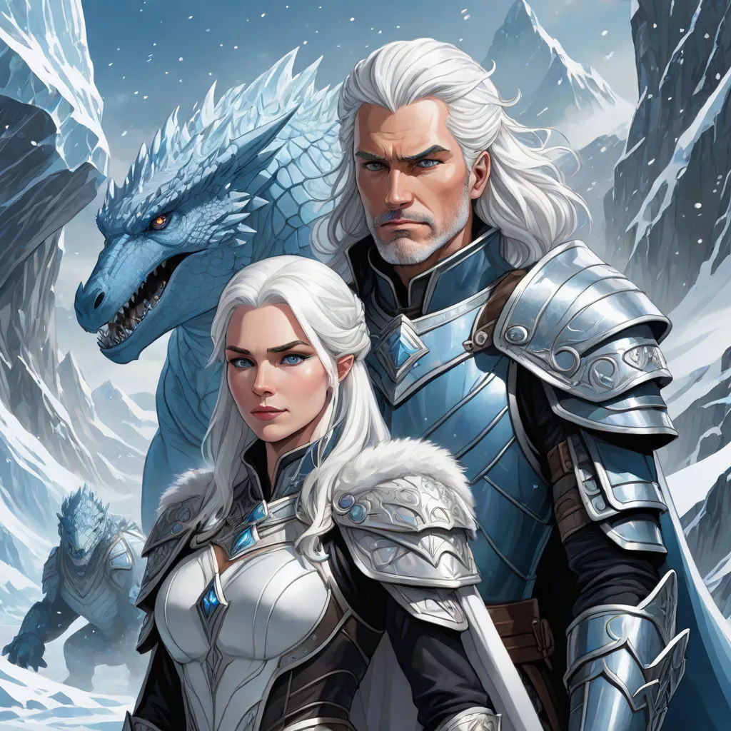 a couple of people standing next to each other in front of a dragon and a man in armor with a sword, a comic book panel, Artgerm, fantasy art, official art
