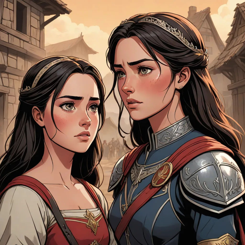 a couple of women standing next to each other in front of a building with a sky background and a building, a comic book panel, Artgerm, fantasy art, comic cover art