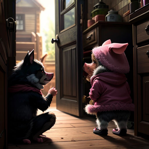 a little girl and a dog are looking at each other in a doorway of a house with a dog in the doorway