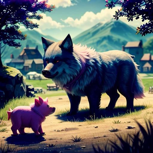 a couple of animals standing on top of a dirt road next to a forest filled with trees and grass
