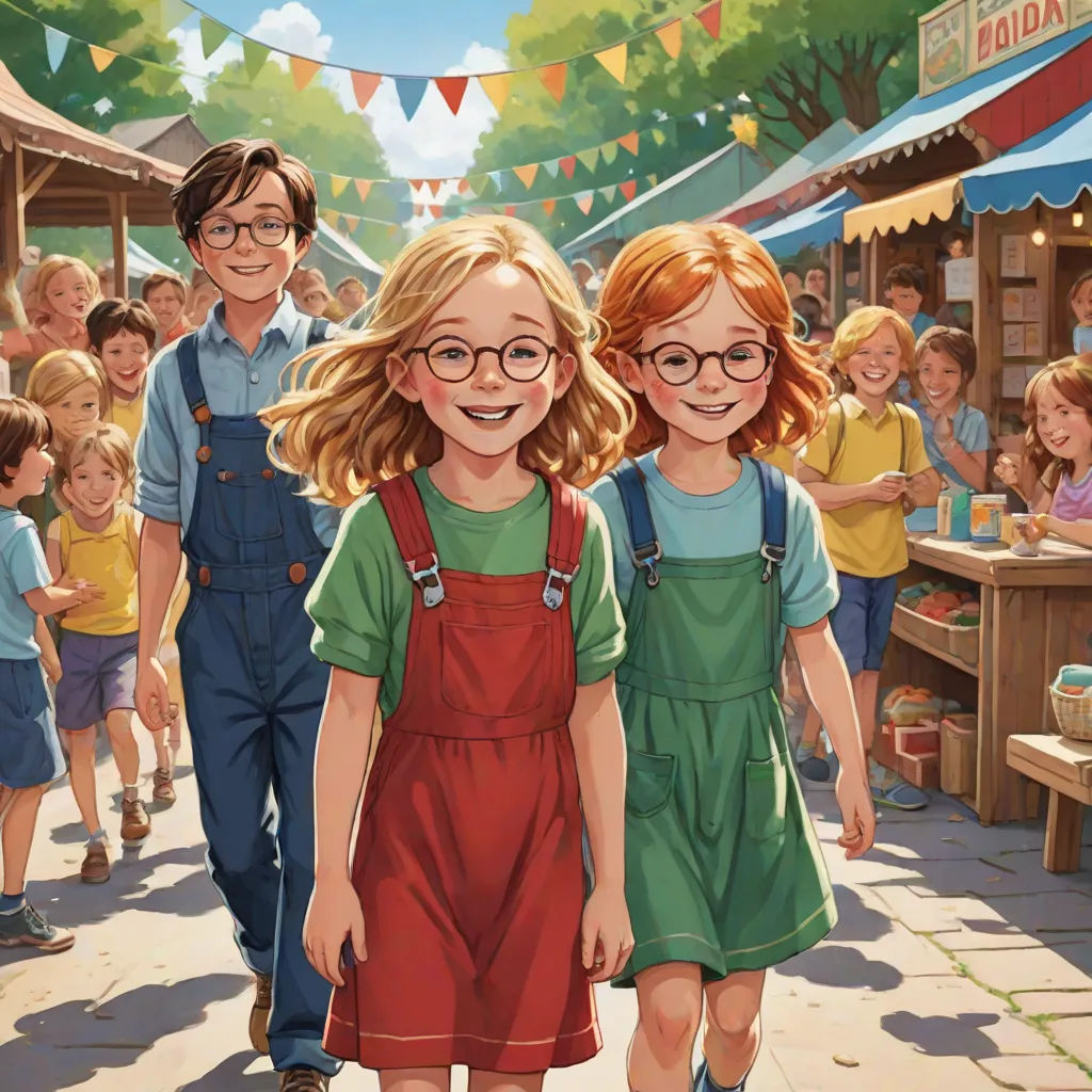 a painting of two children walking down a street with a crowd of people behind them and a man in a blue shirt, american scene painting, a storybook illustration, Bob Byerley, official art