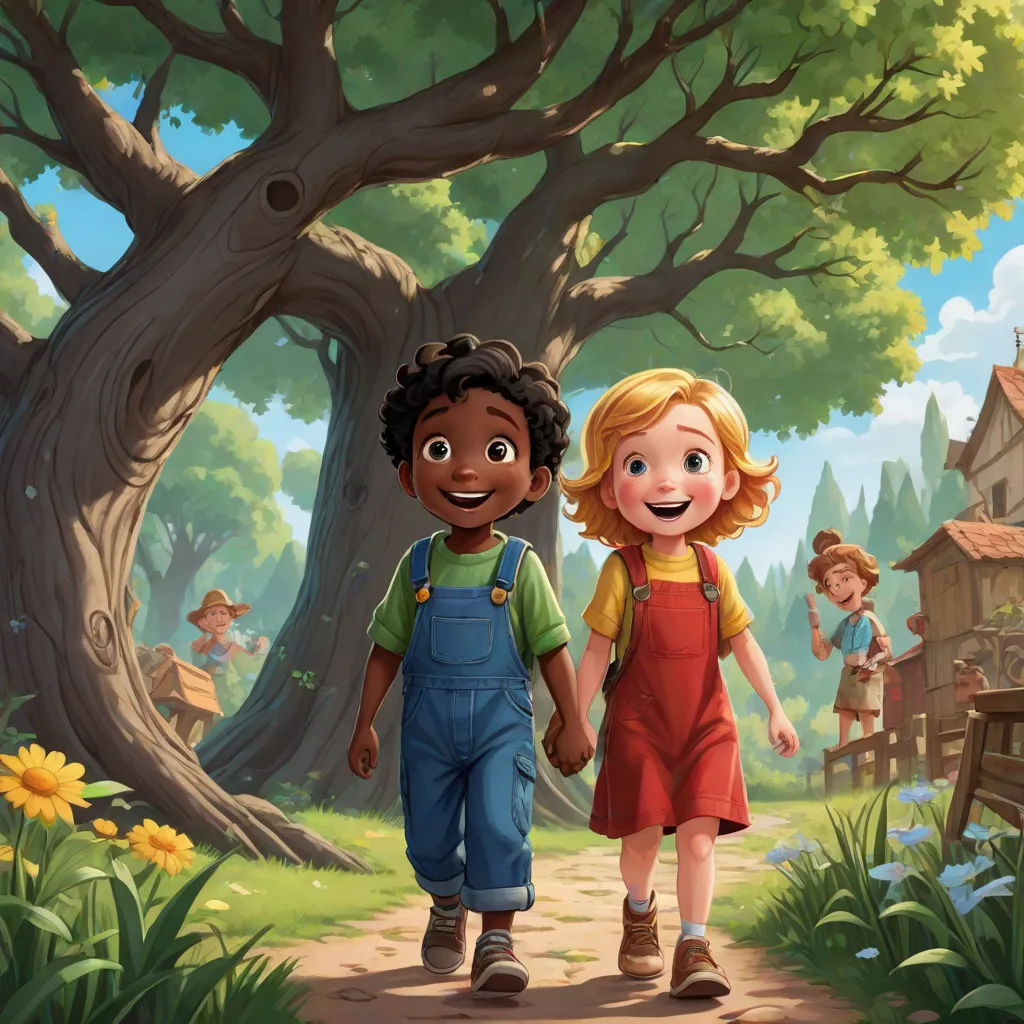 a couple of kids walking down a dirt road next to a tree filled forest with a house on it, american scene painting, a storybook illustration, Bob Byerley, promotional image