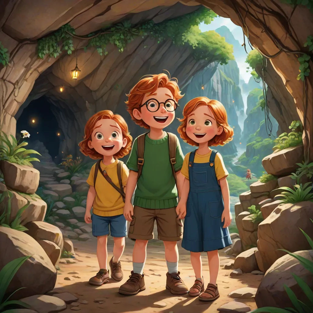 a group of children standing in front of a cave entrance with a light on the ceiling and a cave entrance with a cave entrance and a light on the ceiling, sots art, a storybook illustration, Anne Said, official art