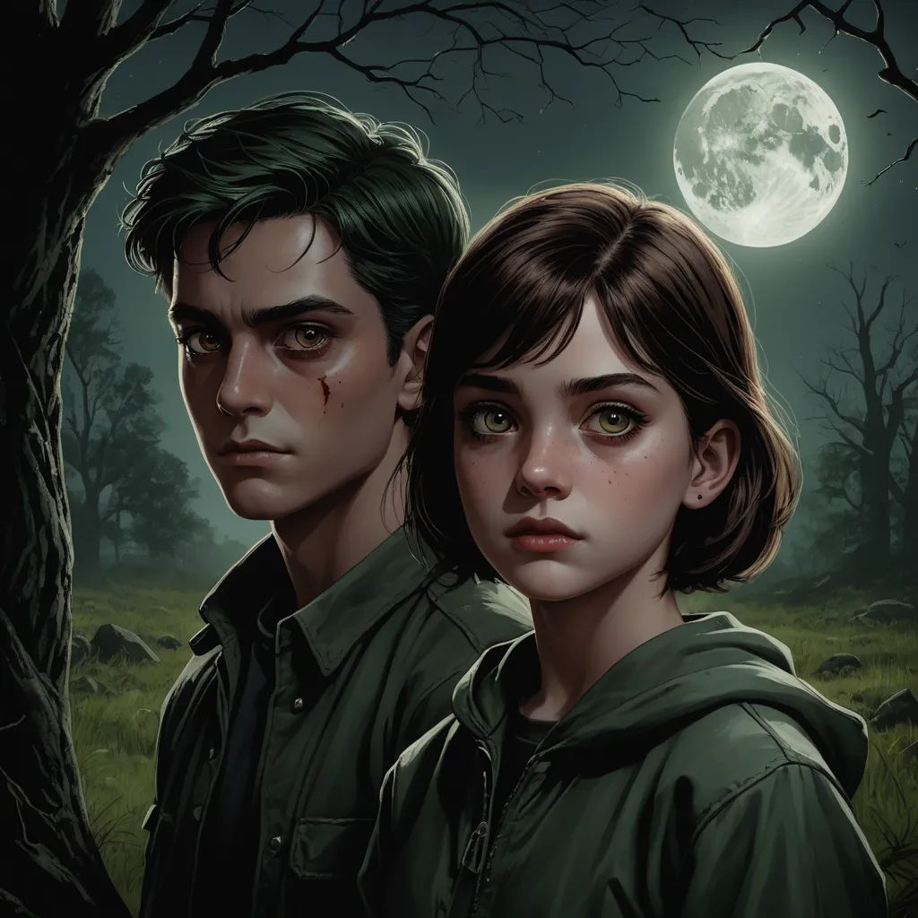 a painting of a couple standing in front of a tree with a full moon in the background and a full moon in the sky, sots art, poster art, Aaron Jasinski, key art