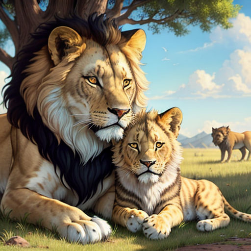 Lion roars in the savannah stock illustration. Illustration of nature -  111548720