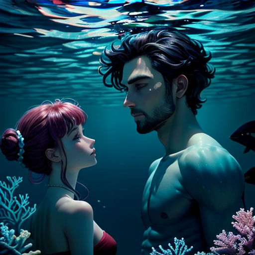 a man and a woman are under water with fish and corals in the background, and a man is looking at the woman