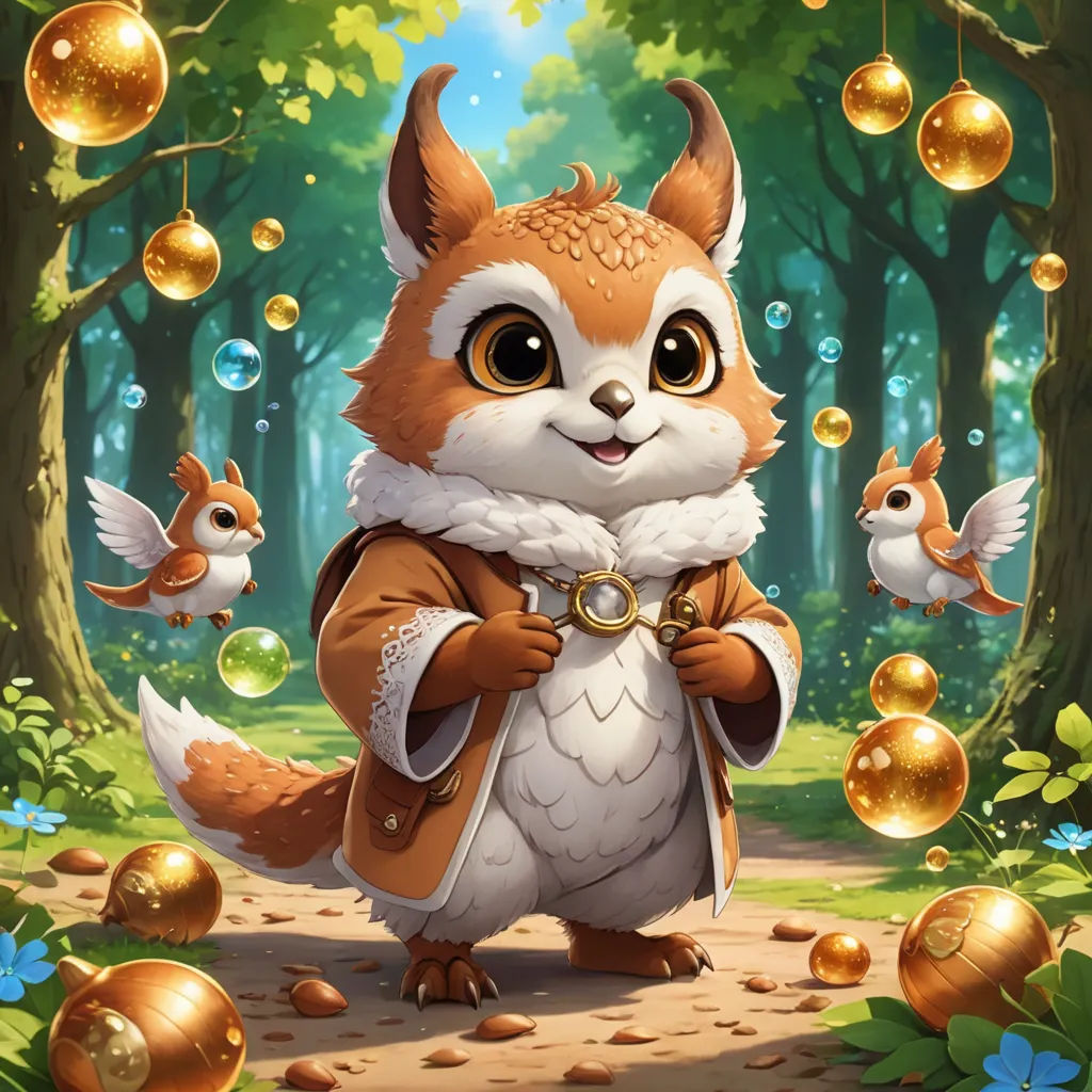 a cartoon fox with a golden ring around its neck and a gold ring around its neck, standing in a forest with bubbles, sots art, a character portrait, Chris LaBrooy, official art