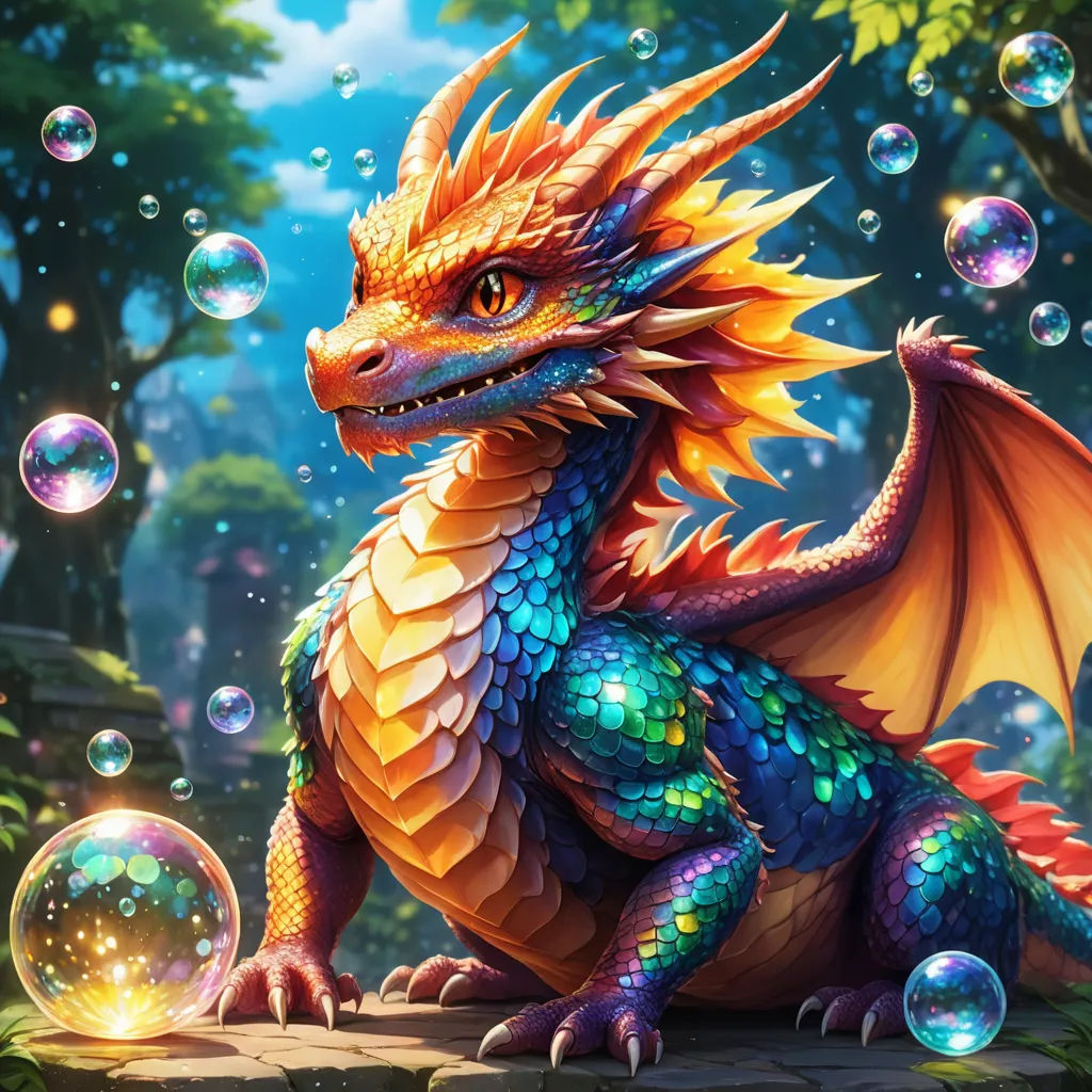 a dragon sitting on a rock with bubbles around it's neck and wings, with a green background, fantasy art, concept art, Anne Stokes, dragon art