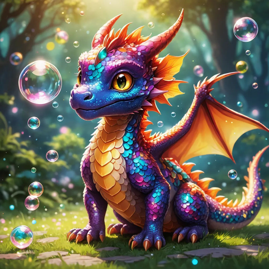 a dragon sitting on the ground with bubbles around it's neck and wings, with a green background, fantasy art, concept art, Anne Stokes, dragon art