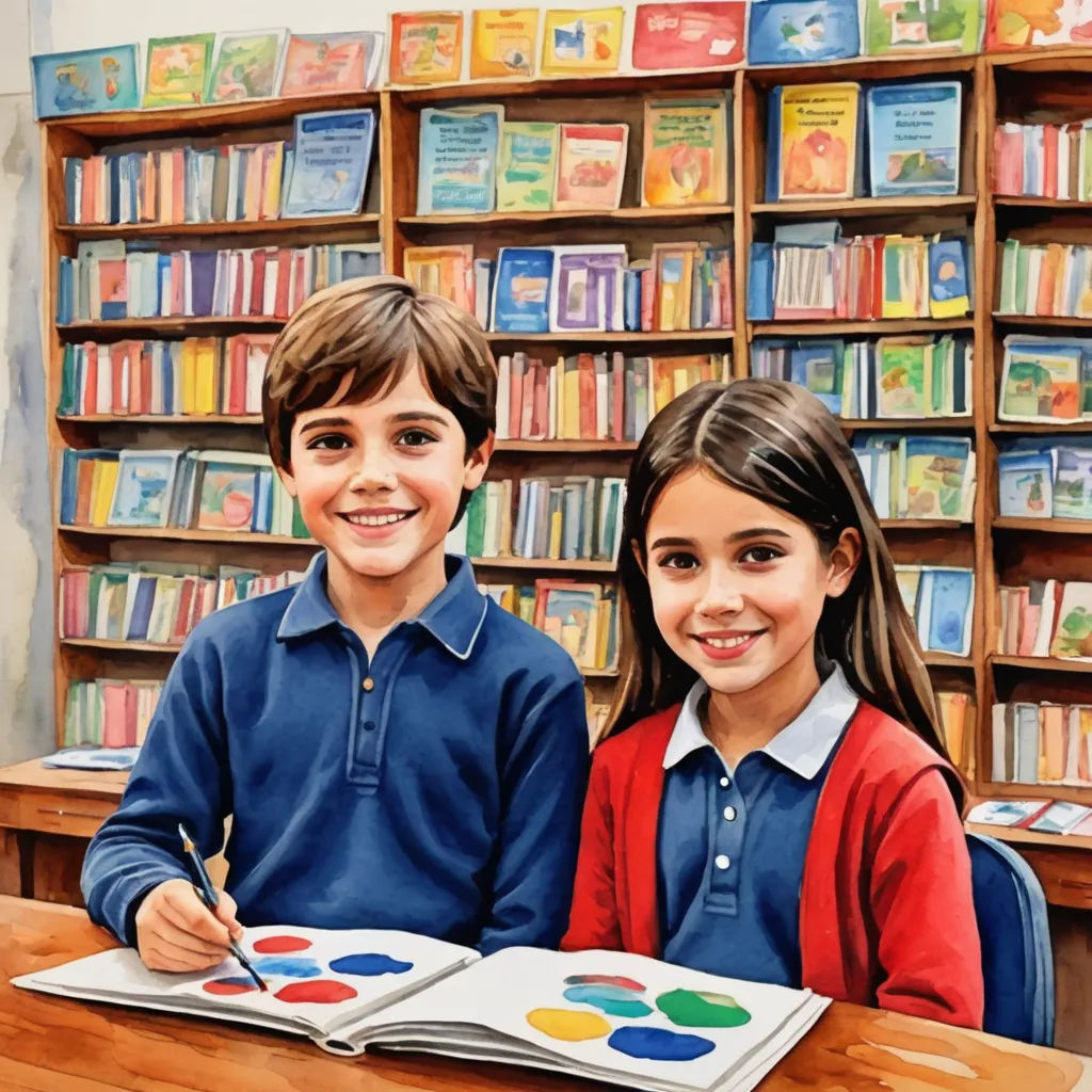 a painting of two children sitting at a desk with a book and a pencil in front of them,, photorealism, an ultrafine detailed painting, Art & Language, extremely detailed oil painting