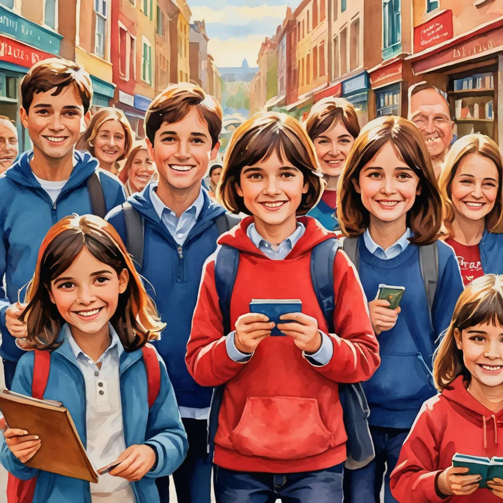 a painting of a group of people standing in front of a store front with a tablet computer in their hands, excessivism, a detailed painting, Colin Middleton, official art