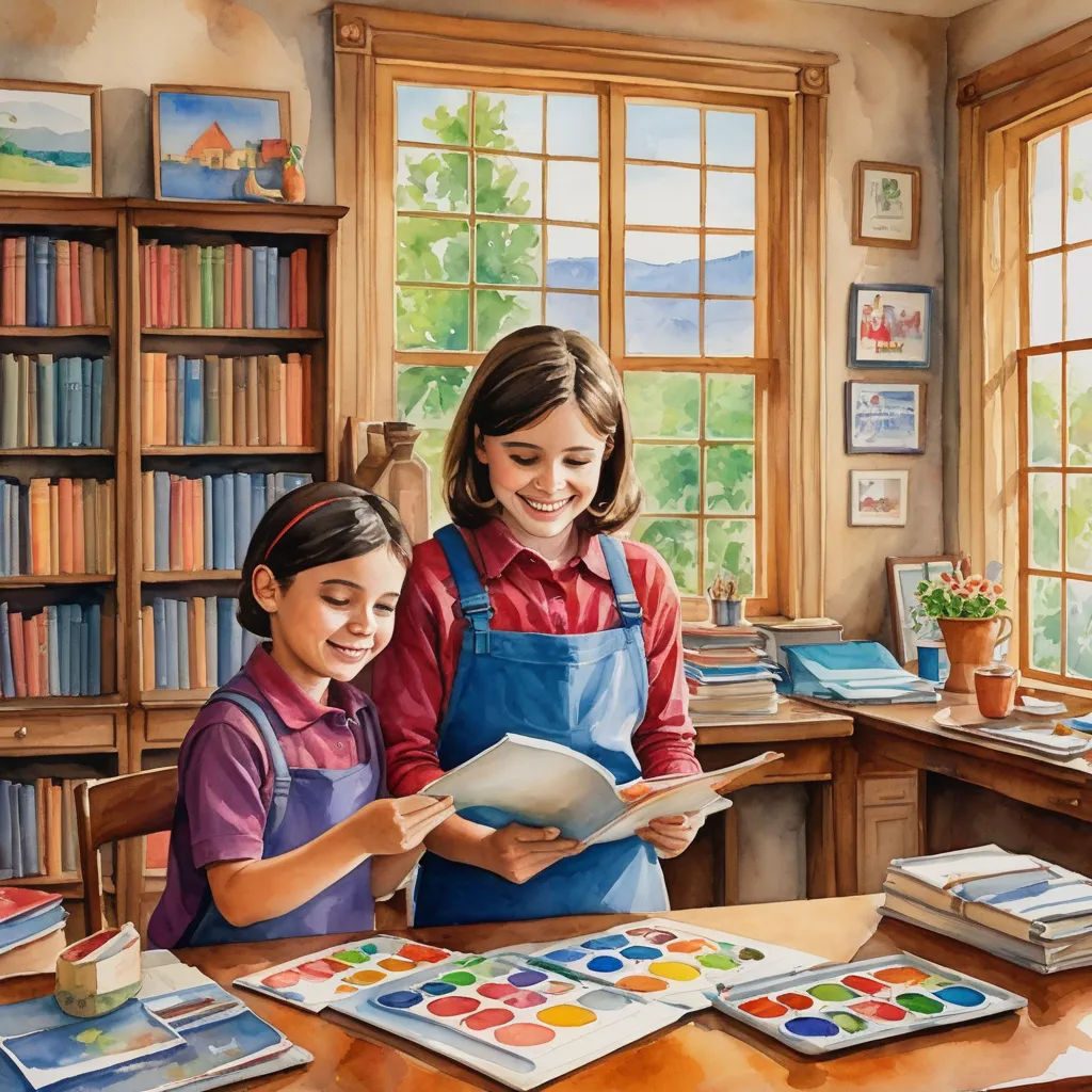 two girls are looking at a book together in a library with bookshelves and a window behind them, american scene painting, a storybook illustration, Bob Byerley, detailed painting