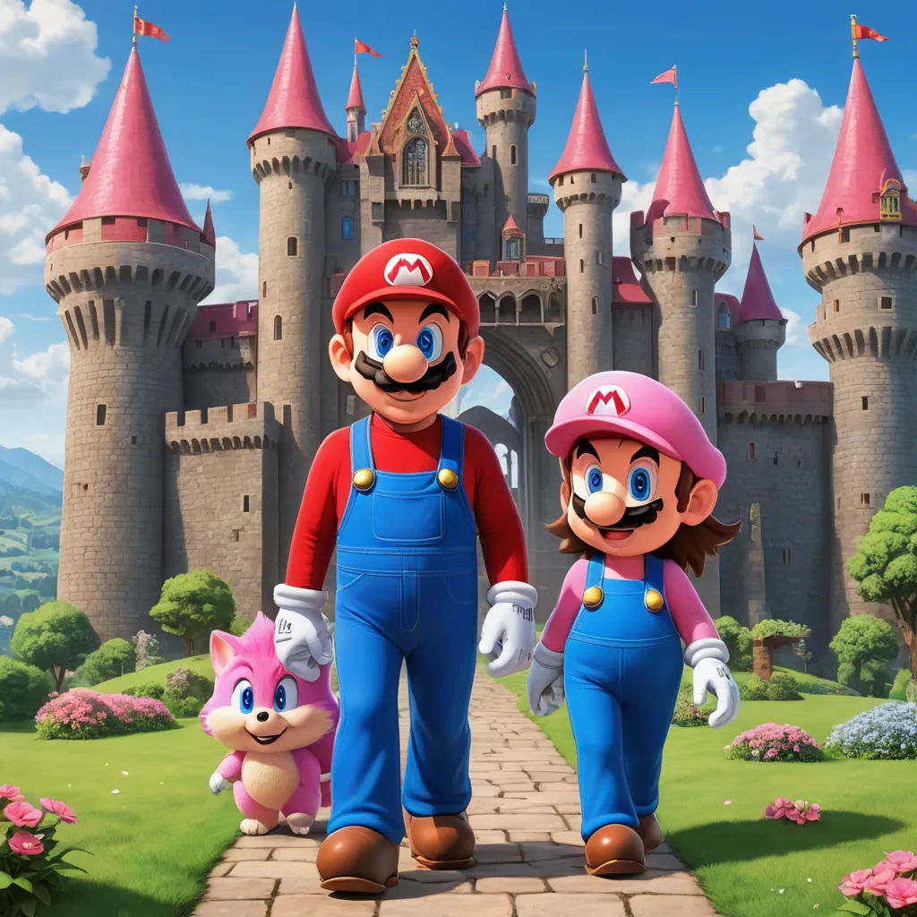 a couple of people that are standing in front of a castle with a cat and mouse on it's back, sots art, concept art, Chris LaBrooy, official art