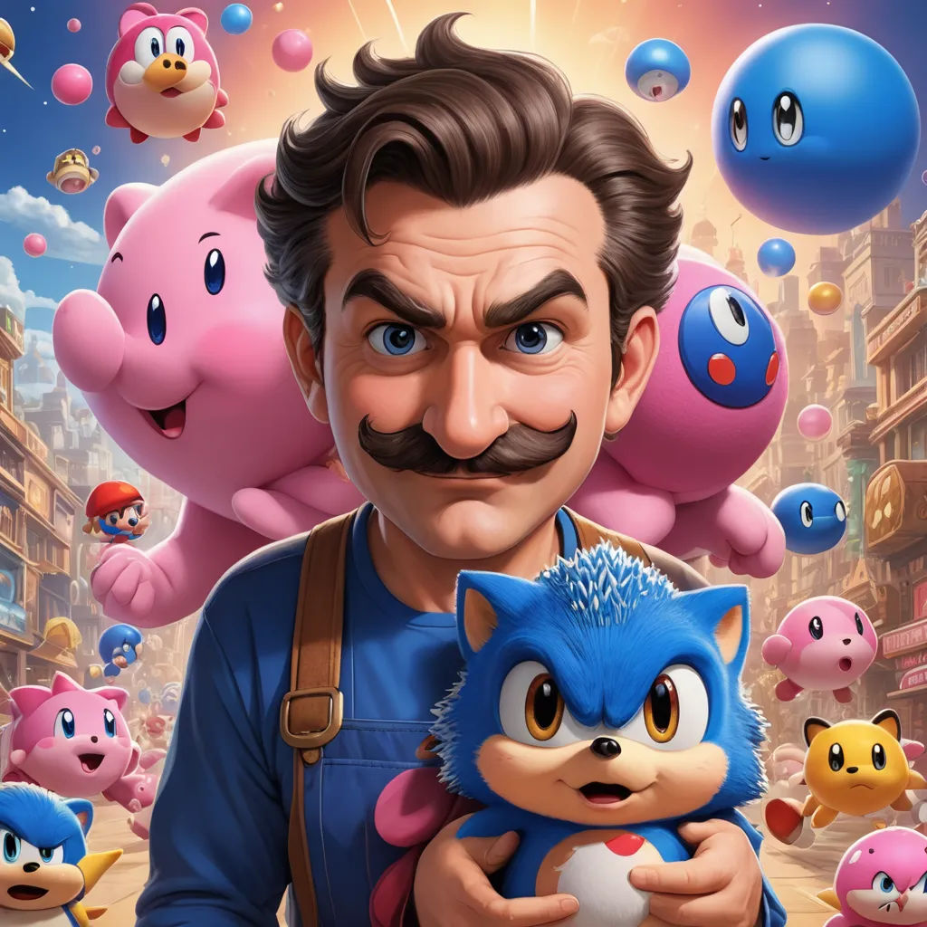 a man holding a blue cat in front of a bunch of bubbles and a pink pig in the background, sots art, concept art, Chris LaBrooy, official art