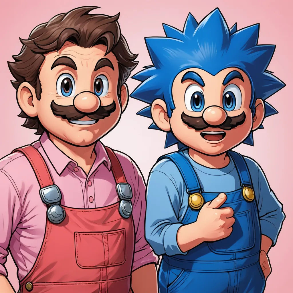 a couple of people that are standing next to each other with a mustache on their heads and a mustache on their face, serial art, concept art, Adam Manyoki, official art