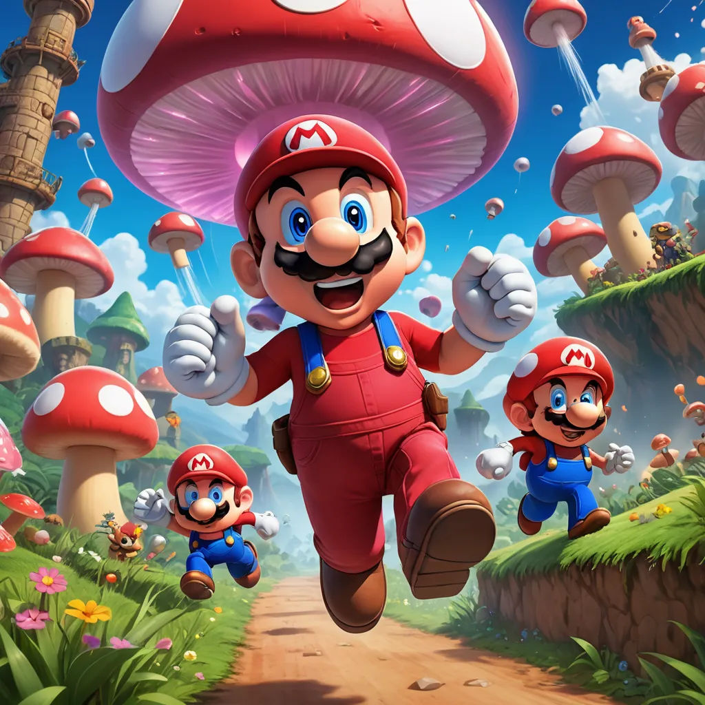 a nintendo game character running through a forest with mushrooms and mushrooms in the background, with a mushroom - like mushroom on the ground, sots art, concept art, Chris LaBrooy, official art