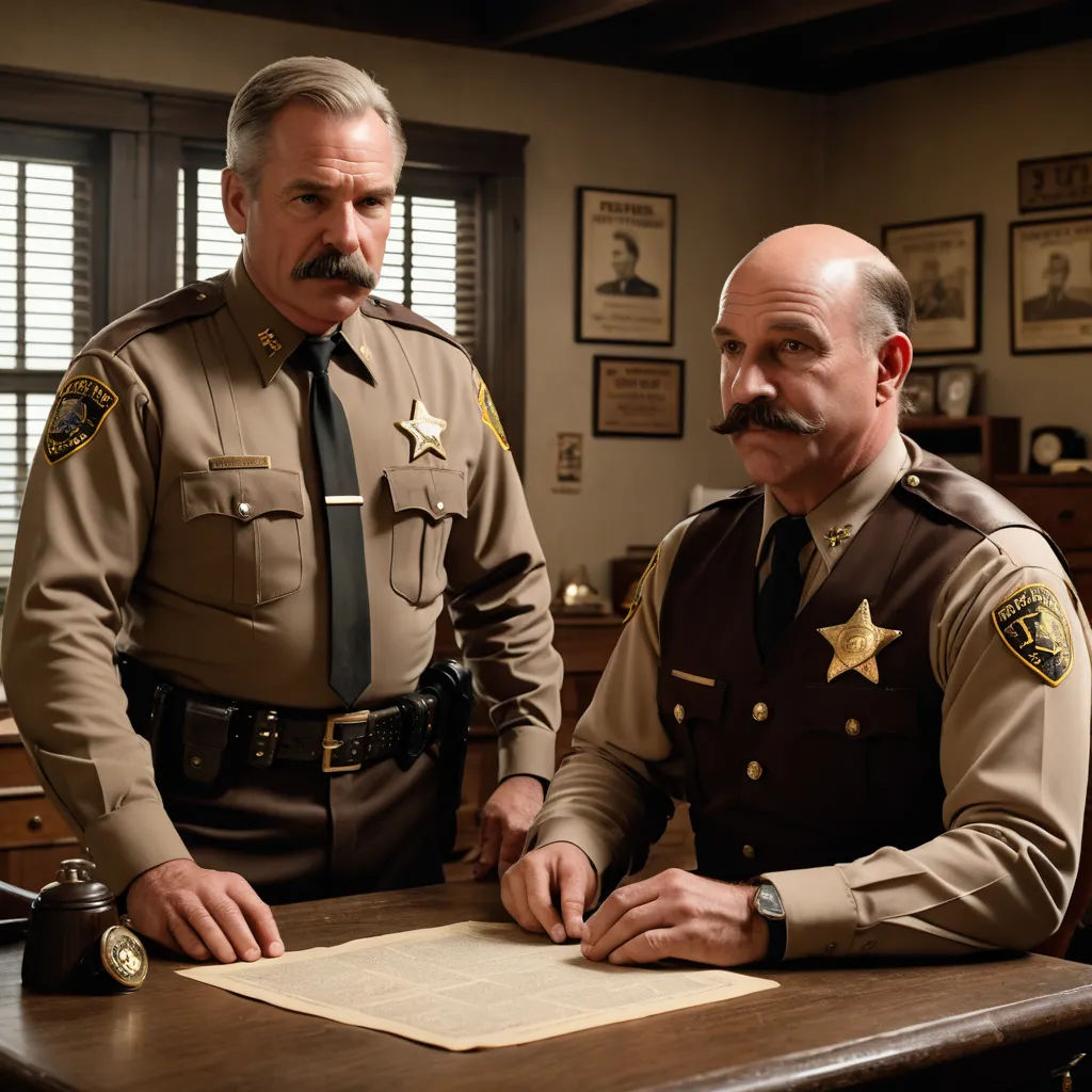 two men in uniform standing at a desk with a paper in front of them and a man in a mustache, american scene painting, a detailed matte painting, Edward Otho Cresap Ord, II, promotional image