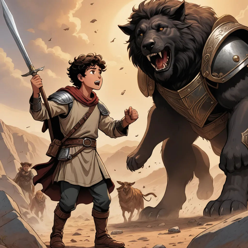 a man standing next to a black bear on a rocky hillside with a sword in his hand and a sword in his hand, fantasy art, a storybook illustration, Clint Cearley, epic fantasy character art