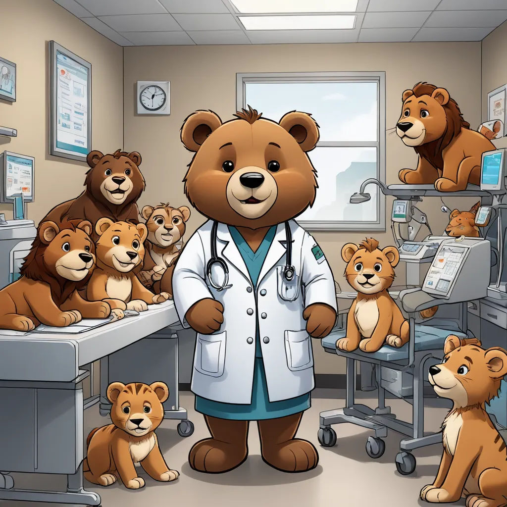 a teddy bear in a doctors office surrounded by stuffed animals and a teddy bear nurse in a white coat, neoplasticism, a stock photo, Dr. Atl, furaffinity