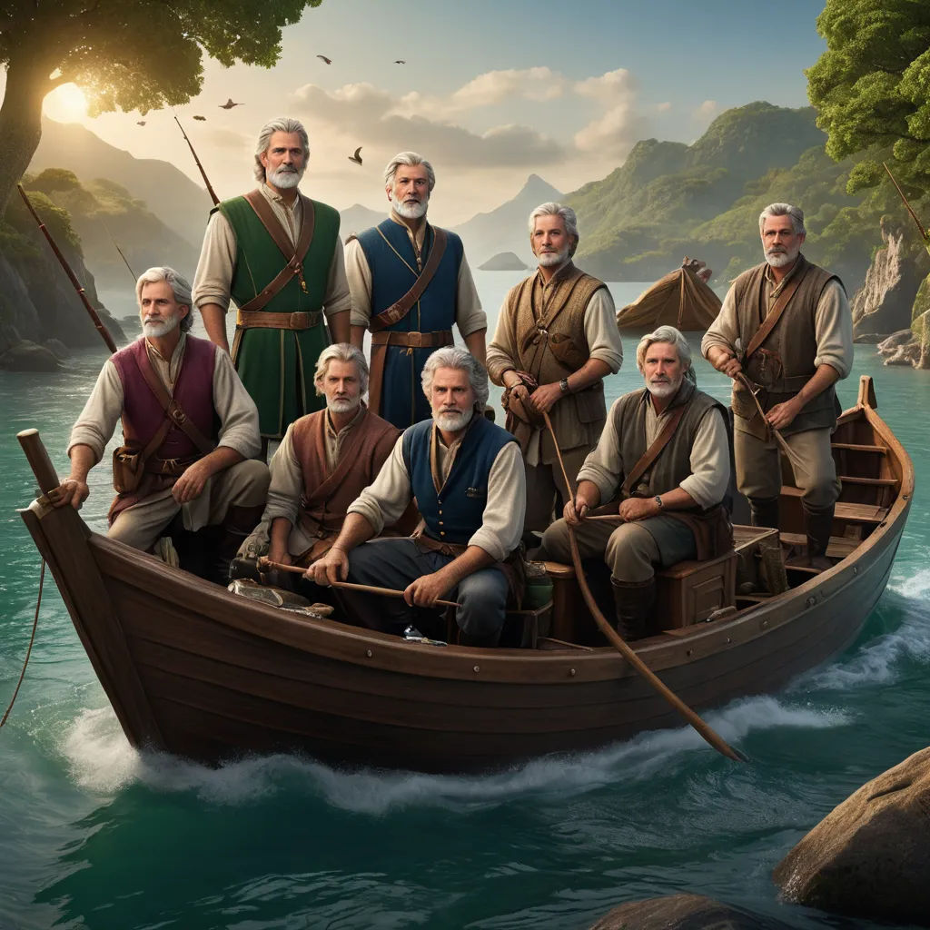 a group of men in a boat on a river with a man in a boat in the water and a man in a boat in the water, antipodeans, a digital rendering, Dan Content, 8 k concept art